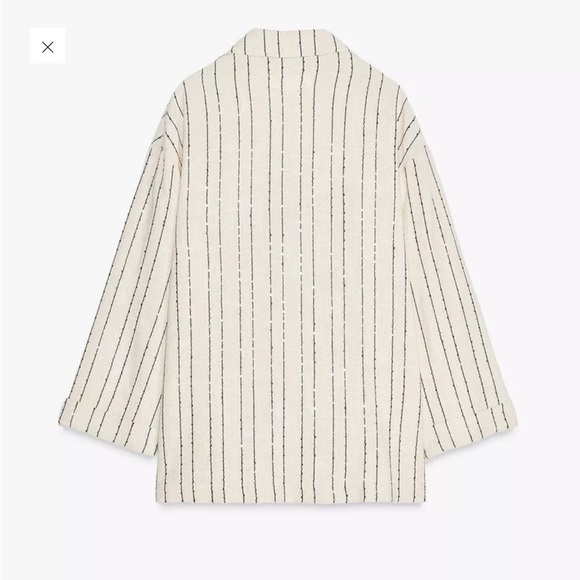 Zara Sequined Striped Linen Double Breasted Blazer - Picture 4 of 11